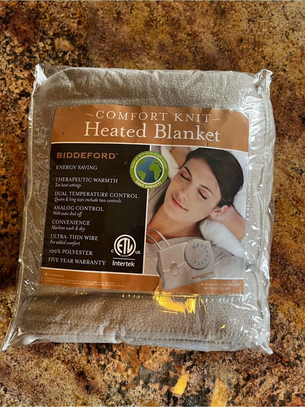 Biddeford Comfort Knit Heated Blanket in Tan/Beige